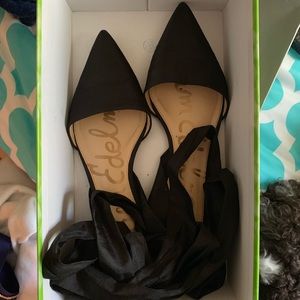 Sam Edelman Brandie black lace-up silk flats